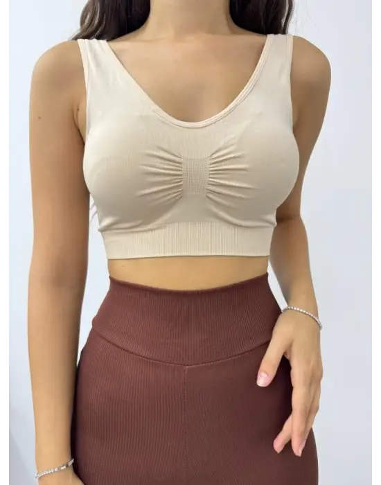 Omarı Hafif Destekli Kalın Askılı Büstiyer - Krem