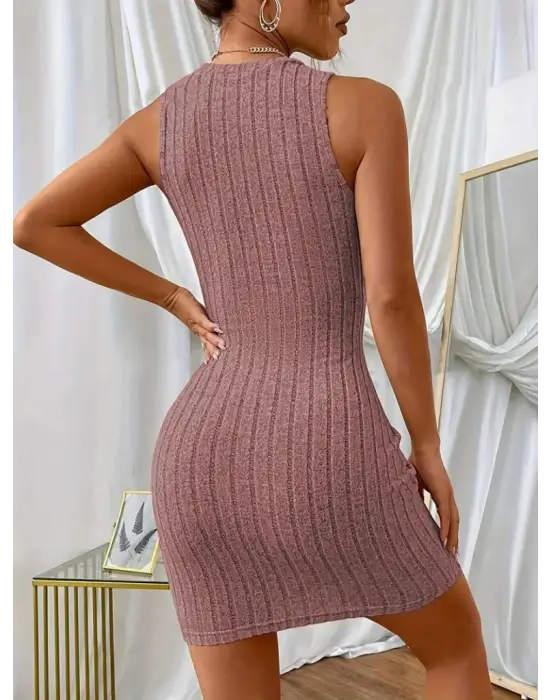 Omarı Kalın Fitilli Kaşkorse Mini Elbise