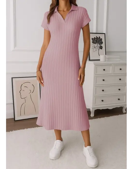 Omarı Fırfırlı Yandan Yırtmaçlı Kalın Elbise