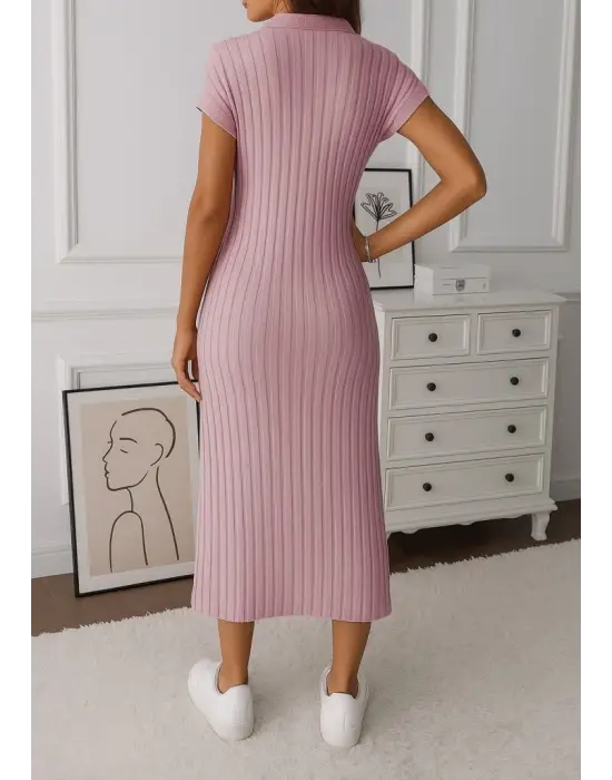 Omarı Fırfırlı Yandan Yırtmaçlı Kalın Elbise