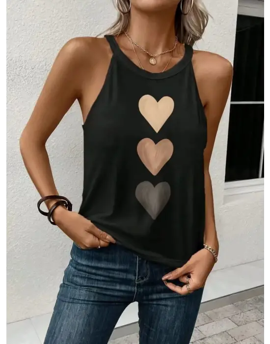 Omarı Kalp Baskılı Omuzdan Açık Viskon Bluz