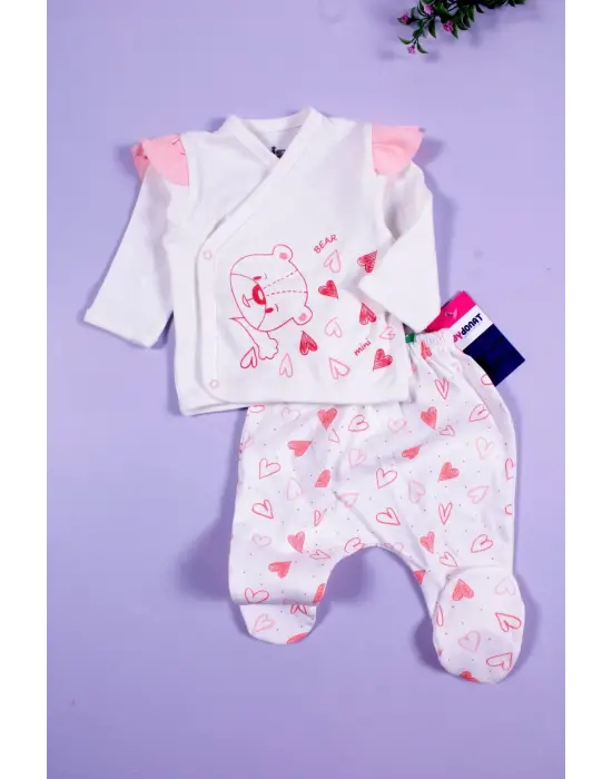 Kalp Desenli 5li Kız Bebek Hastane Çıkış Seti