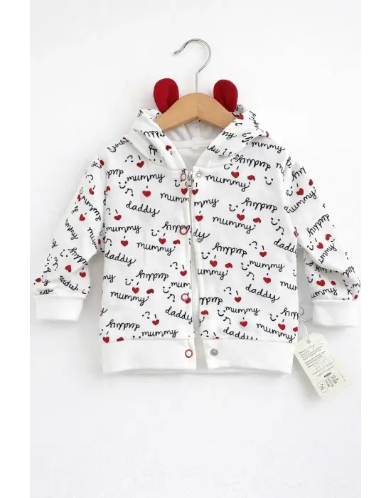 Kalp Desenli Kulaklı 3 Lü Kız Bebek Takımı