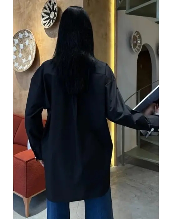 Omarı Kalp Nakışlı Oversize Gömlek