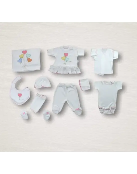 Romantik Nakışlı 10lu Zıbın Takımı Ekru