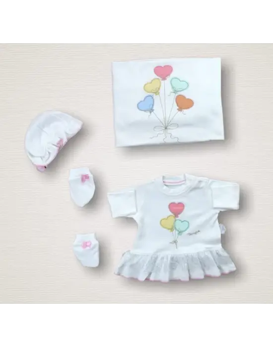 Romantik Nakışlı 10lu Zıbın Takımı Ekru