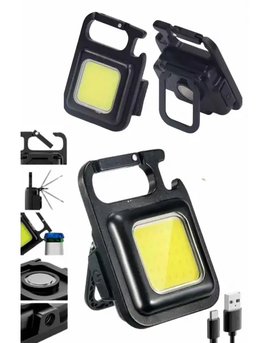 Kamp Çadır Lambası Şarjlı El Feneri Işıldak Anahtarlık Mini Mıknatıslı