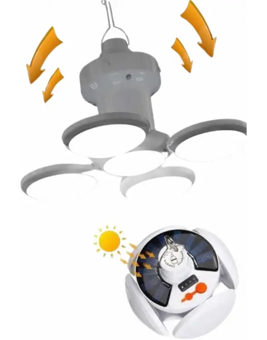 Kamp Lambası Güneş Enerjili Solar 5 Kanatlı Katlanır Lamba Karavan