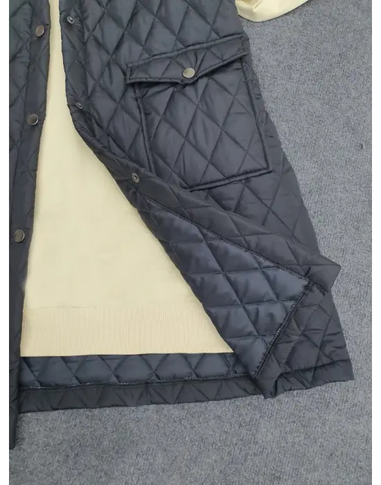 Kapaklı Cepli Kapitone Yelek -Siyah