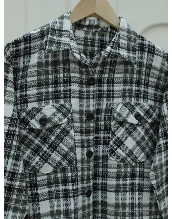 Omarı Trendy Kapaklı Cepli Tüvit Gömlek - Haki