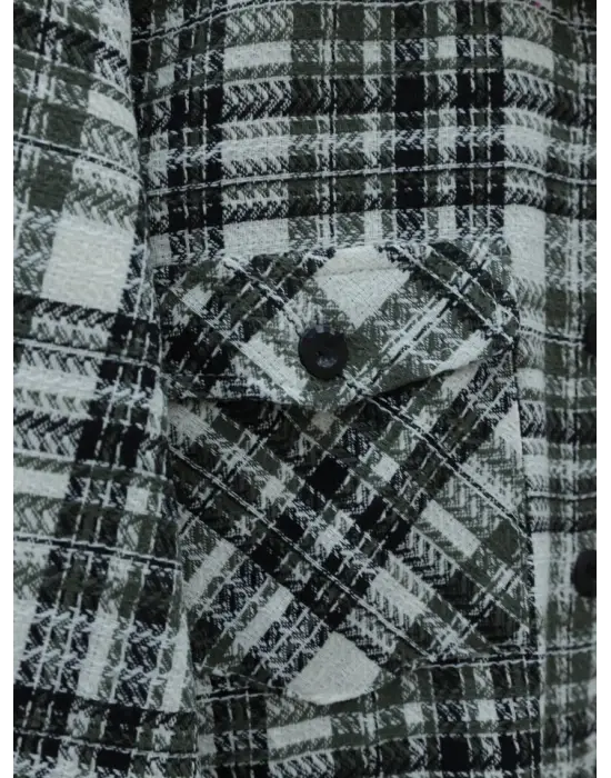 Kapaklı Cepli Tüvit Gömlek  -Haki