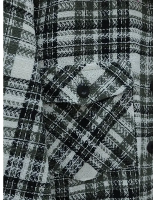 Omarı Trendy Kapaklı Cepli Tüvit Gömlek - Haki