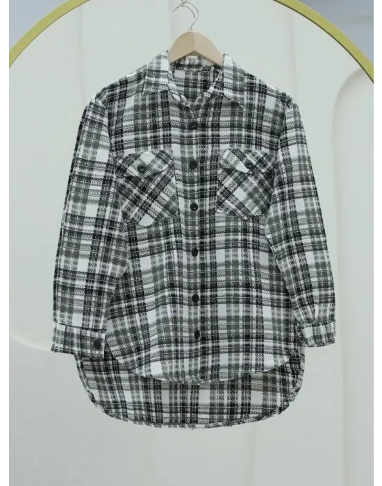 Omarı Trendy Kapaklı Cepli Tüvit Gömlek - Haki