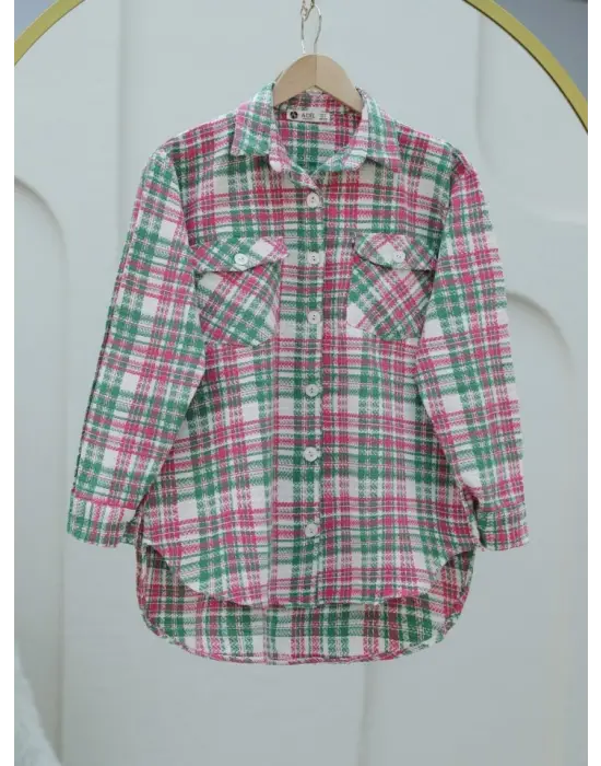 Kapaklı Cepli Tüvit Gömlek -Pembe