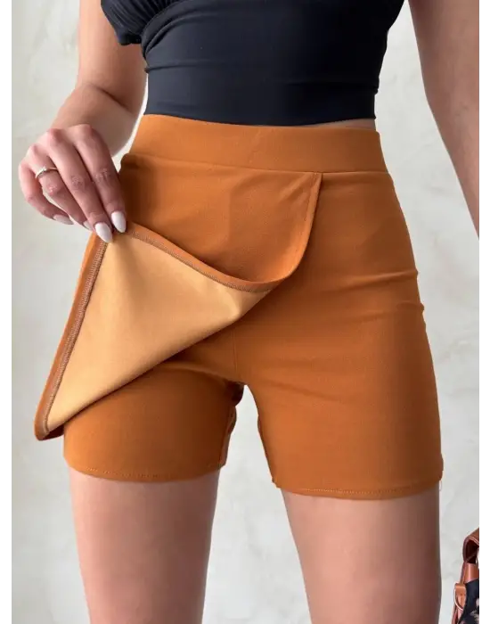 Kapaklı şort etek camel s208