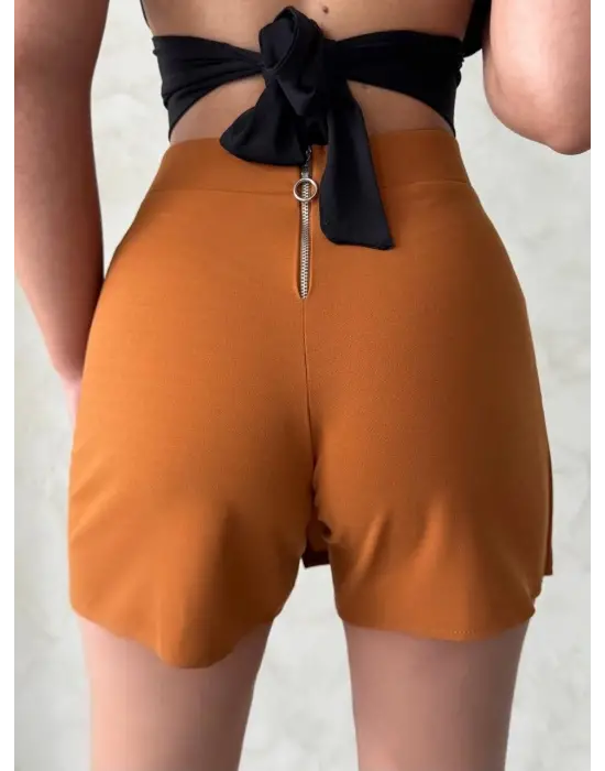 Kapaklı şort etek camel s208