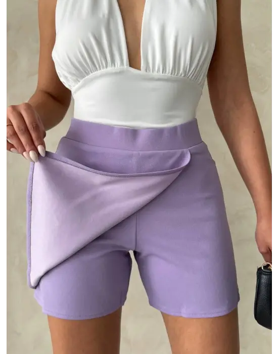 Kapaklı şort etek lila s208