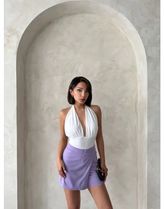 Omarı Lila Kapaklı Şort Etek - Trend Moda İlkbahar Koleksiyonu