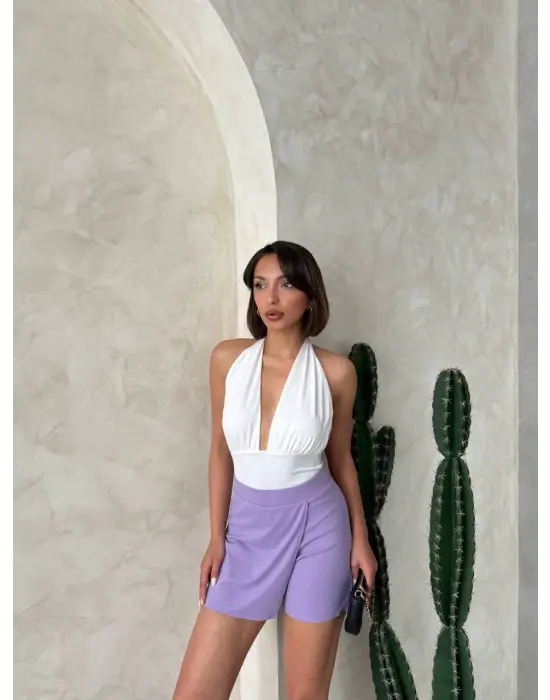 Omarı Lila Kapaklı Şort Etek - Trend Moda İlkbahar Koleksiyonu