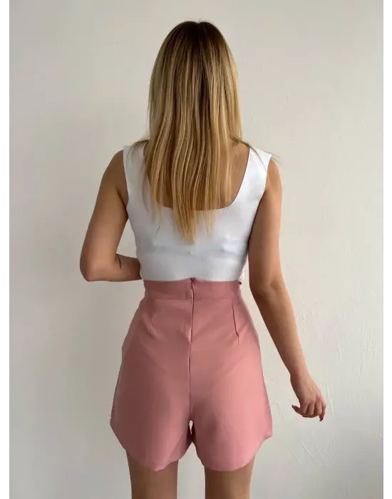 Kapaklı şort etek pudra s208