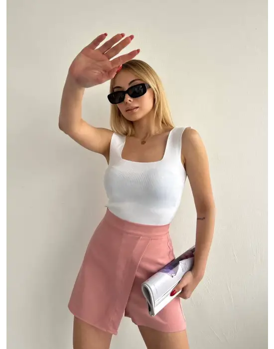 Kapaklı şort etek pudra s208