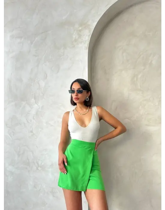 Kapaklı şort etek yeşil s24901