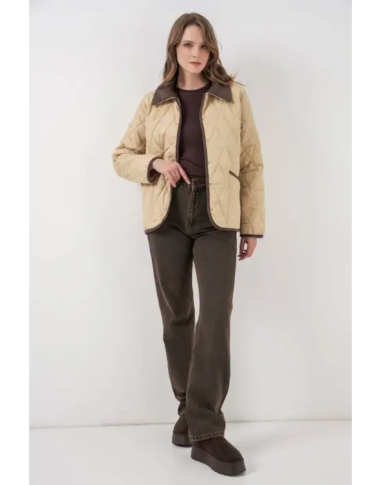 Bej Kapitone Oversize Mont Kadın Giyim