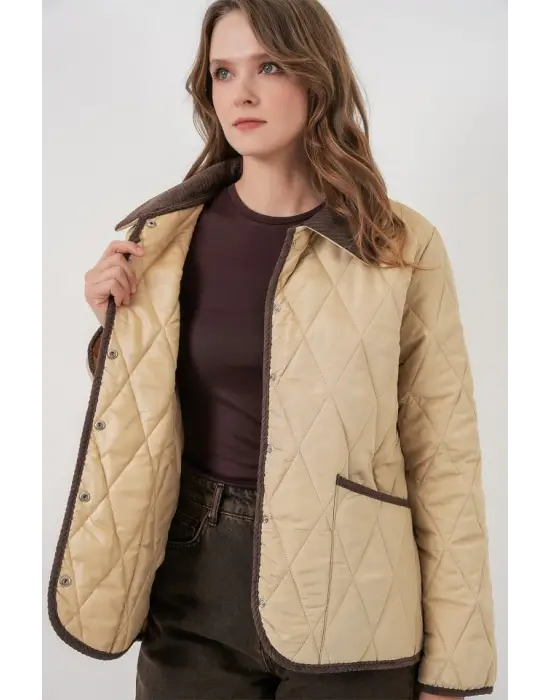 Bej Kapitone Oversize Mont Kadın Giyim