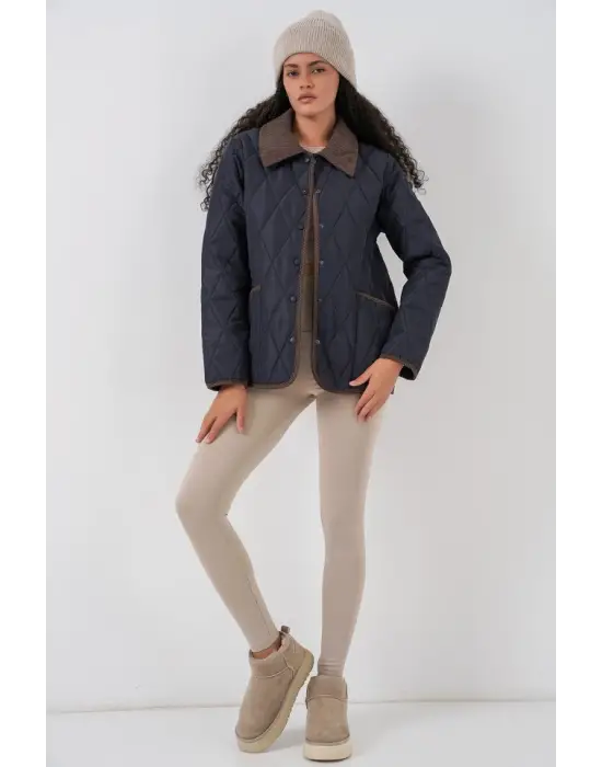 Lacivert Kahve Kapitone Oversize Mont Kadın Giyim