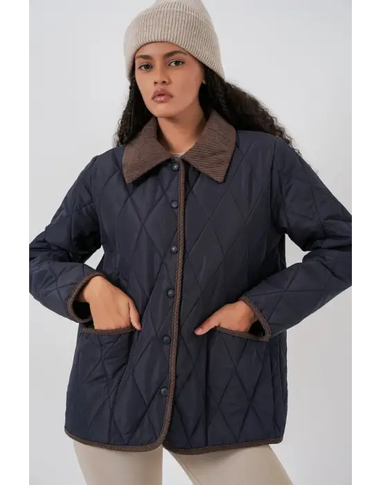 Lacivert Kahve Kapitone Oversize Mont Kadın Giyim