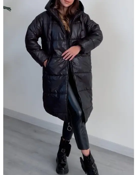 Omarı Şık Siyah Şişme Mont