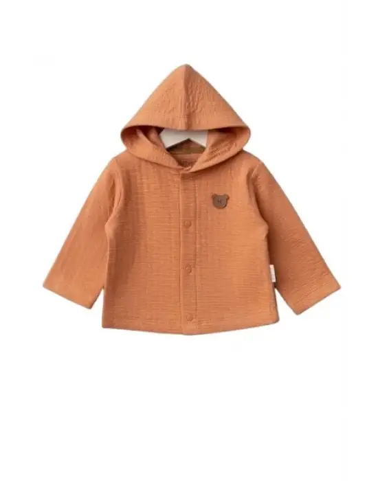Kapüşonlu Bebek Hırka  Kiremit