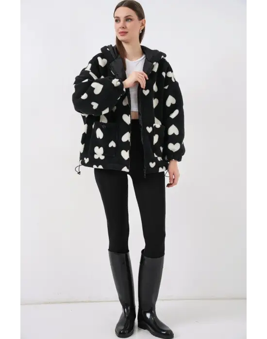 Cool Kapüşonlu Peluş Ceket