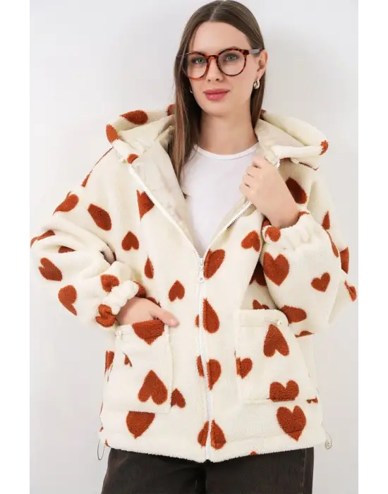 Kapüşonlu Peluş Ceket 5236 - Taba