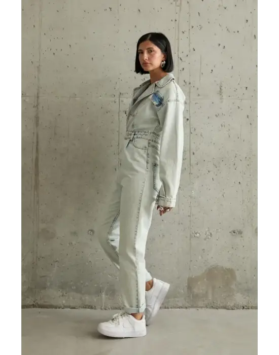 Omarı Mavi Denim Tulum - Kar Yıkama Etkisi