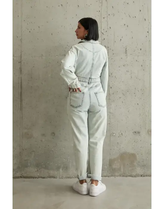 Omarı Mavi Denim Tulum - Kar Yıkama Etkisi