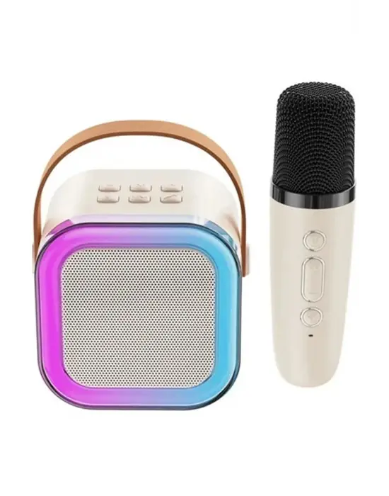 Karaoke Kablosuz Hoparlör Mikrofonlu Rgb Işıklı Bluetooth Speaker Tf Kart/usb Beyaz