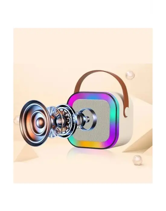 Karaoke Kablosuz Hoparlör Mikrofonlu Rgb Işıklı Bluetooth Speaker Tf Kart/usb Beyaz
