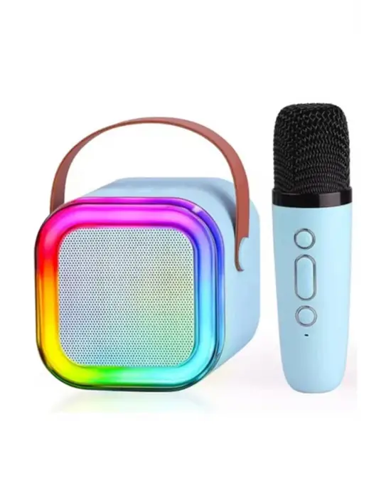 Karaoke Kablosuz Hoparlör Mikrofonlu Rgb Işıklı Bluetooth Speaker Tf Kart/usb Mavi