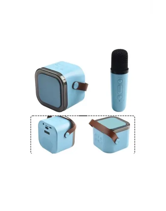 Karaoke Kablosuz Hoparlör Mikrofonlu Rgb Işıklı Bluetooth Speaker Tf Kart/usb Mavi