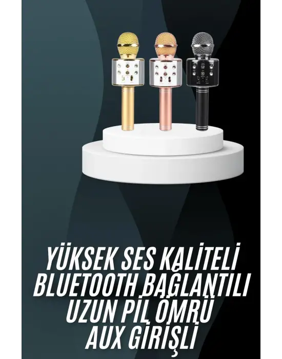 Karaoke Mikrofon Bluetooth Bağlantılı Aux Girişli Uzun Pil Ömrü Yüksek Ses Kaliteli