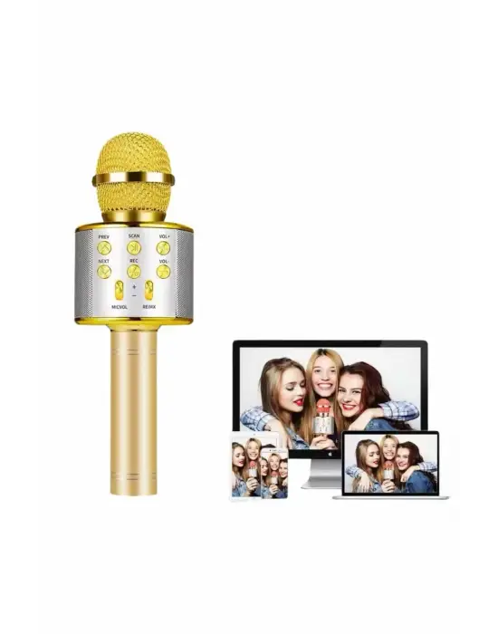 Karaoke Mikrofon Bluetooth Bağlantılı Aux Girişli Uzun Pil Ömrü Yüksek Ses Kaliteli