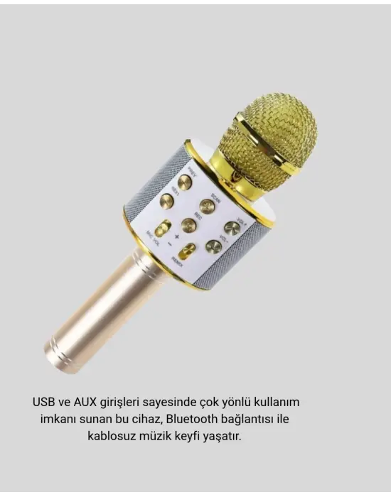 Karaoke Mikrofonu Bluetooth Usb Aux Girişli Yankı Efektli