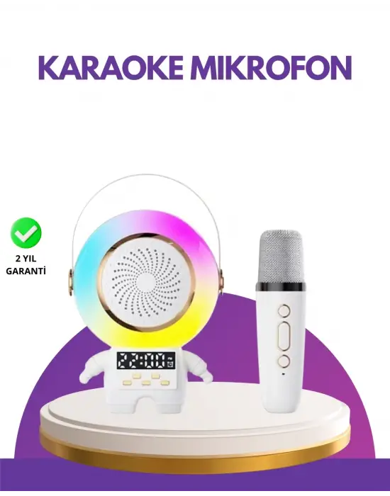 Karaoke Özellikli Astronot Bluetooth Hoparlör Kablosuz Mikrofonlu