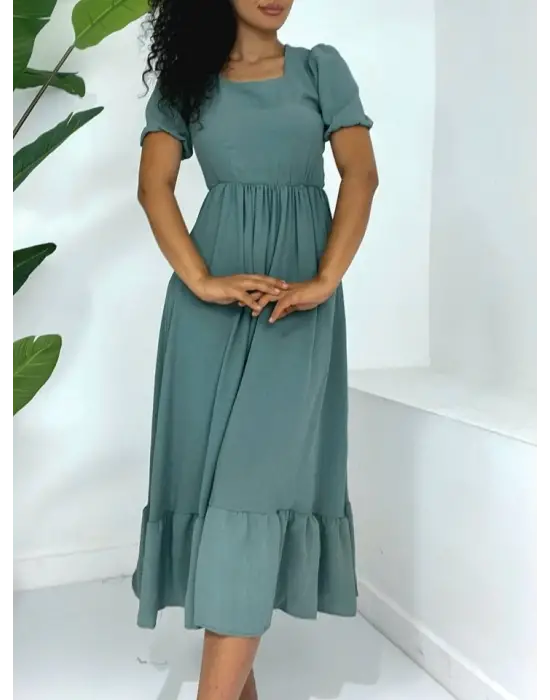 Omarı Mint Renkli Kısa Kollu Elbise