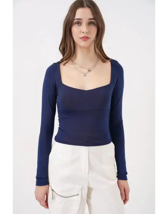 Modern Slim Fit Bluz - Lacivert