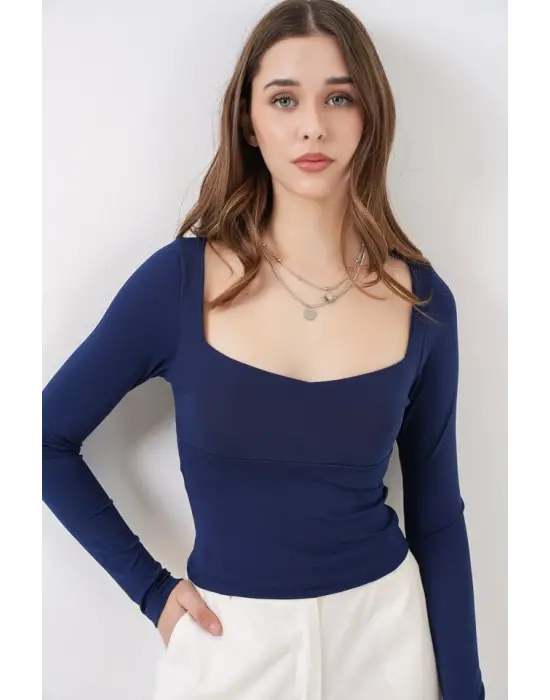 Modern Slim Fit Bluz - Lacivert