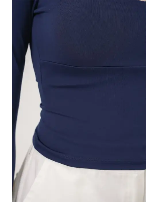 Kare Yaka Slim Fit Bluz 986 - Lacivert