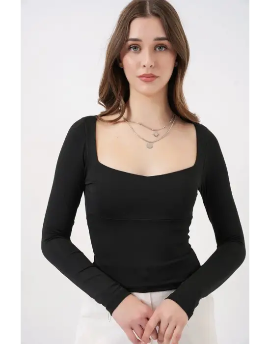 Şık Slim Fit Bluz - Kare Yaka Etkileyici