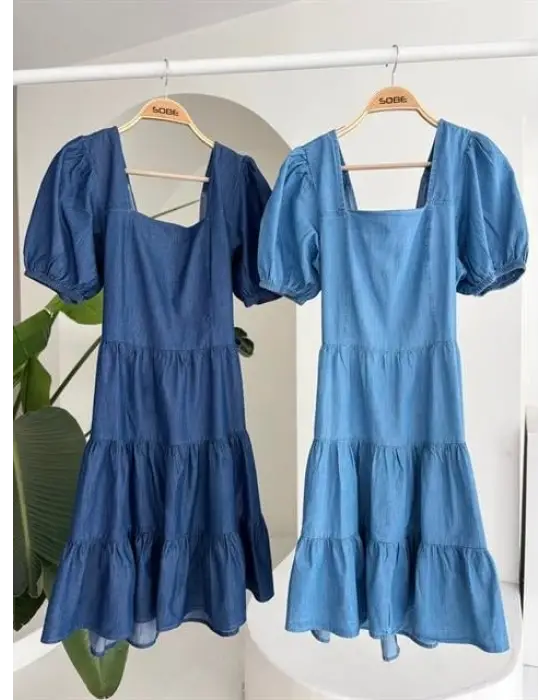 Kare Yakalı Ve Gipe Detaylı Tensel Elbise 2883